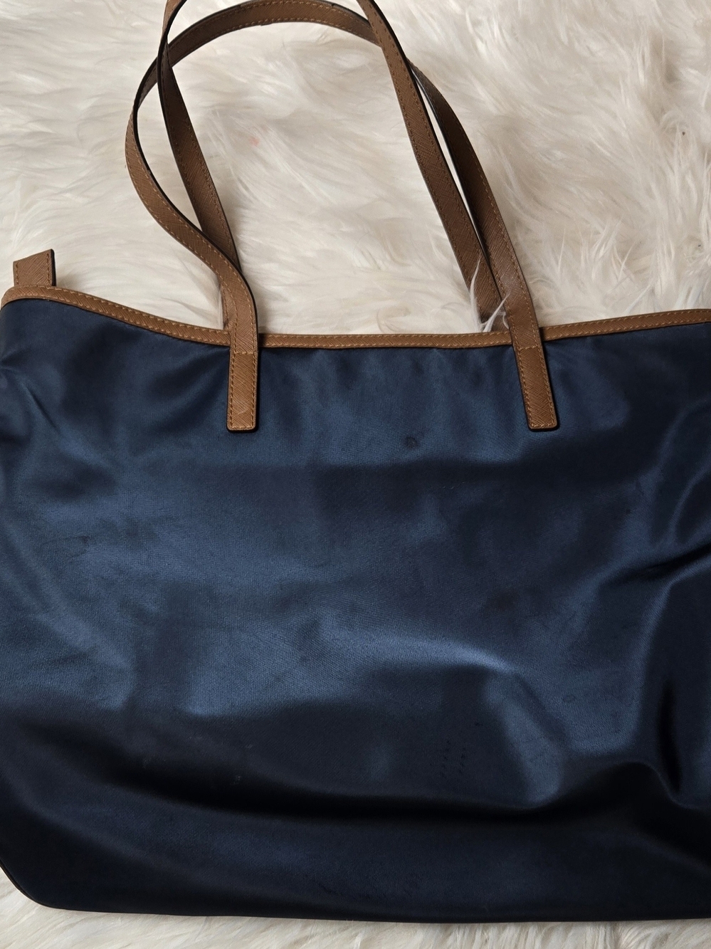 Michael Kors Navy Nylon Tote with Brown Trim and Gold Accents - Picture 4 of 6